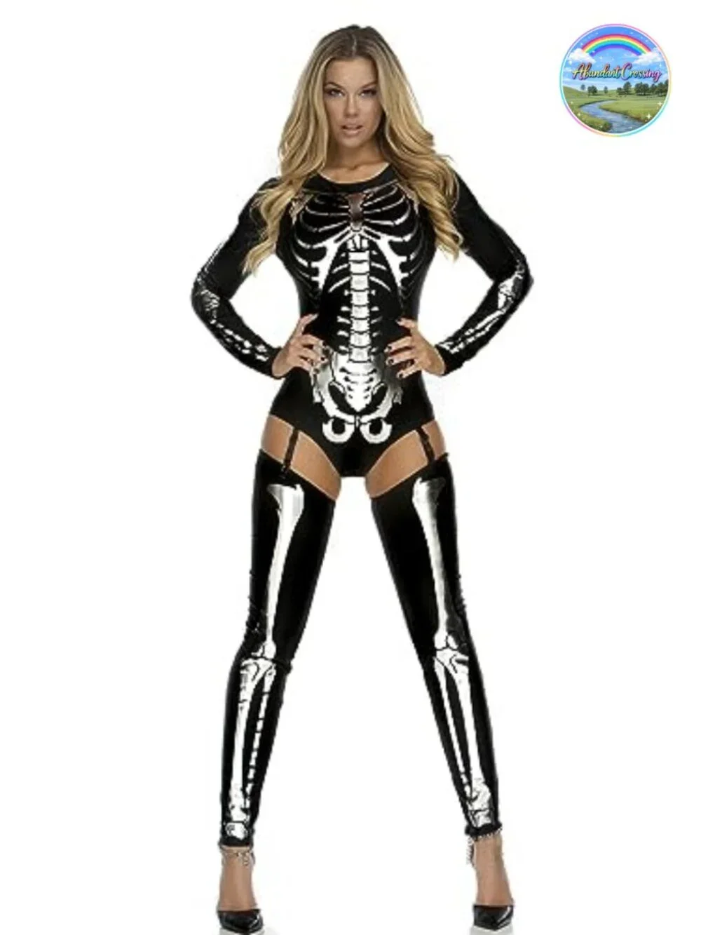 Sexy Skeleton Halloween Costume with Thigh Highs & Garters